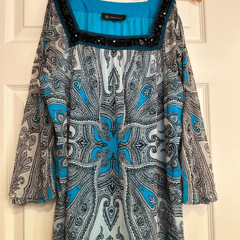INC International Concepts Teal Embellished Top 1X
